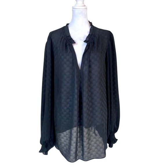 Max Studio Women's Long Sleeve Sheer Jacquard Shine Polka Dot Blouse Size XL - Picture 3 of 16